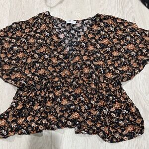 Zara Black and Brown Floral Blouse